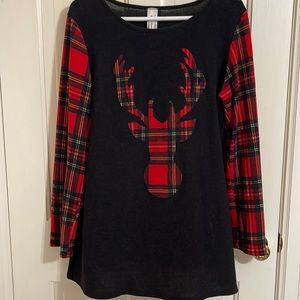 Xmas long sleeved plaid plus size top